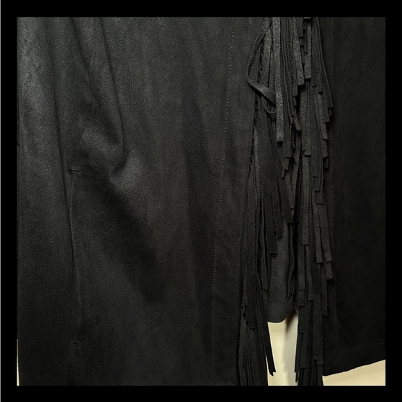 Ruby Rd. Black Faux Suede Fringe Jacket Size 14 - Picture 3 of 4
